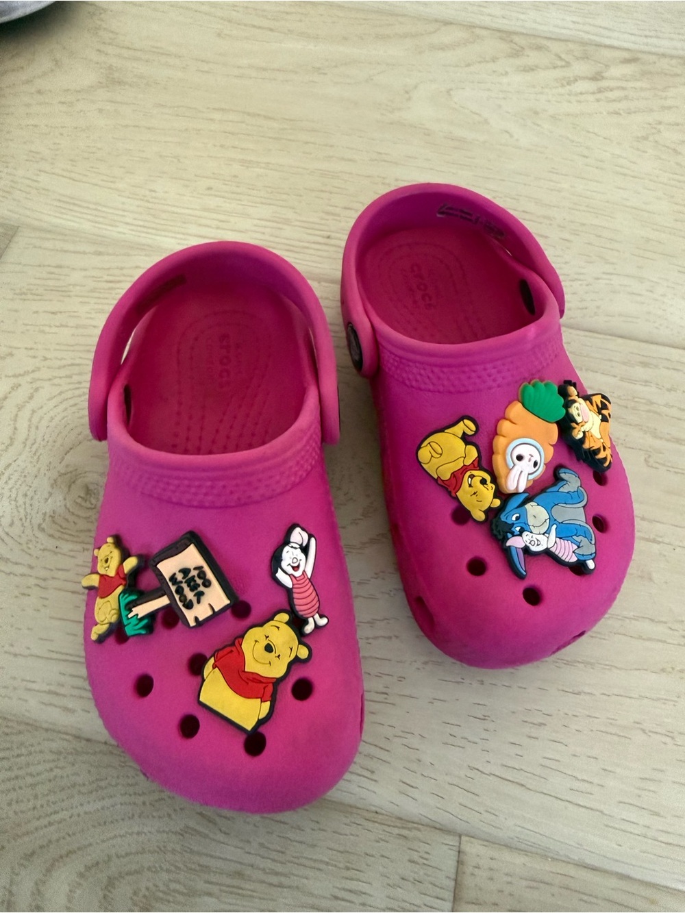 CROCS Kids Pink Classic Clog with Winnie the Pooh Jibbitz